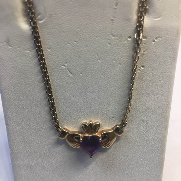 14K yellow gold stamped amethyst pendant - Picture 2 of 3